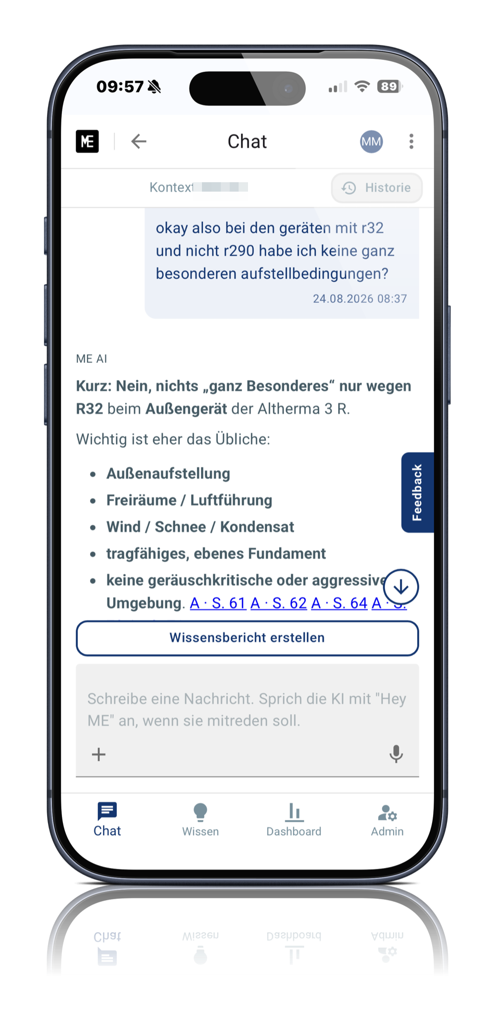 ME KI-Chat mit technischer Antwort